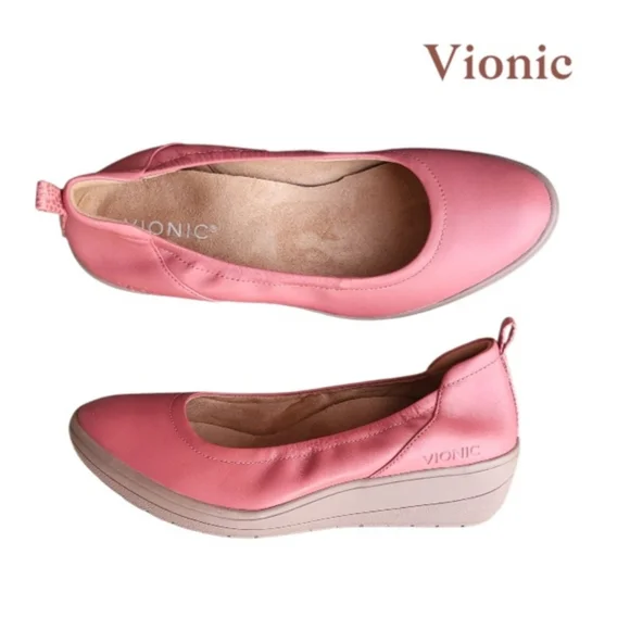 Vionic Jacey Wedge Leather Pink Rose Cedar Slip On Loafer Casual Shoe Women 8 - Picture 10 of 10